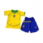 Camisolas de futebol Brasil 2004 Retro Criança Equipamento Principal Manga Curta